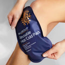 Reusable hot/cold pack being applied to a knee.