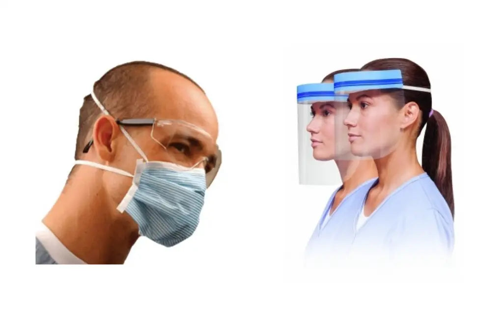 First aid PPE face masks and face shields