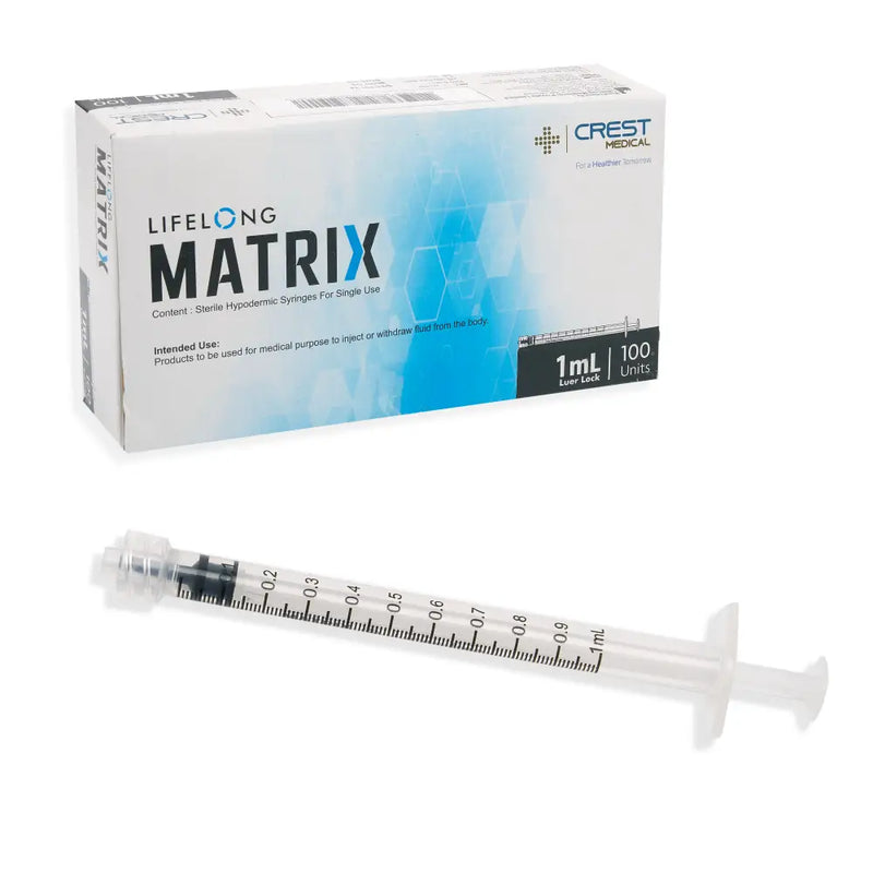 Short Syringes Luer Lock Syringes 1ml Sterile Box of 100