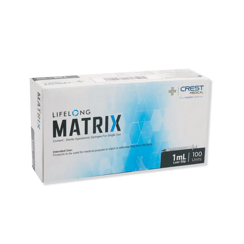 Lifelong Sterile 3PC Luer Slip Syringe 1ml 0.01 ml graduation Natural Plunger Low Dead Volume Concentric (Box 100)