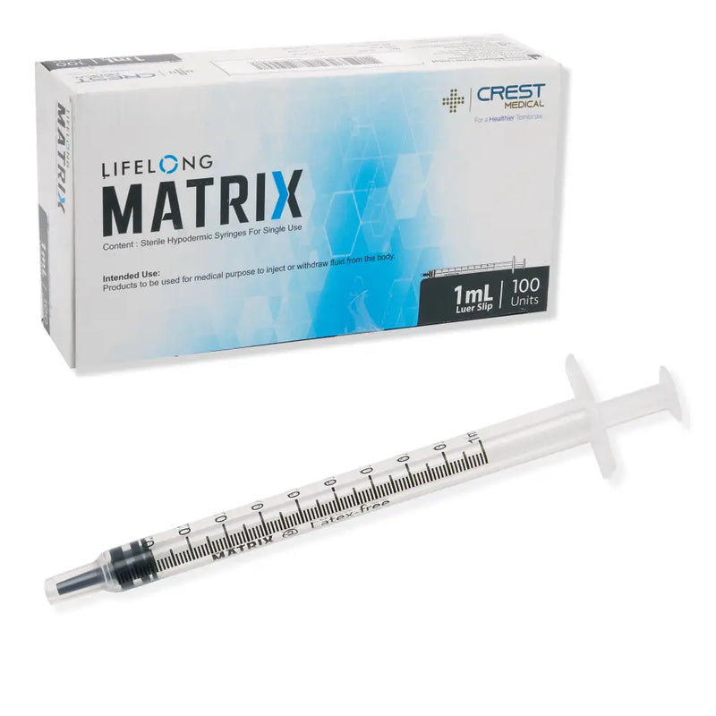 Lifelong Sterile 3PC Luer Slip Syringe 1ml 0.01 ml graduation Natural Plunger Low Dead Volume Concentric (Box 100)