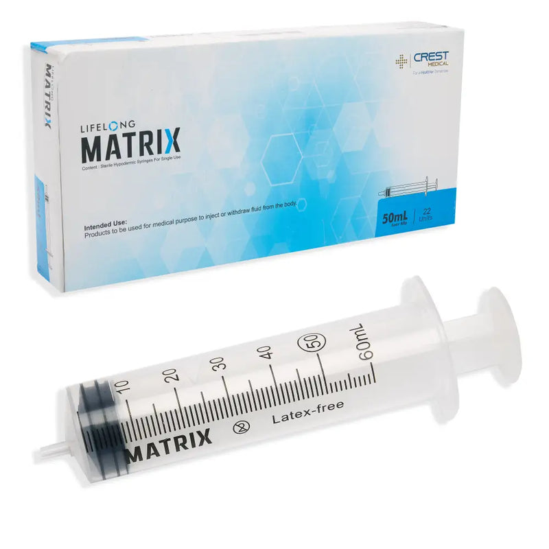 Lifelong Sterile 3PC Luer Slip Syringe 50ml 60ml Graduation Eccentric (Box 22)