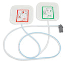 Defibrillator pads with placement diagrams.