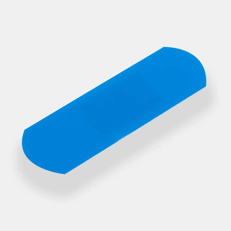 Blue adhesive bandage.