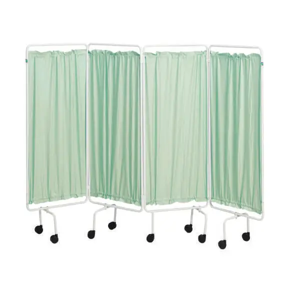 White Screen Frame Including Four Green Curtains