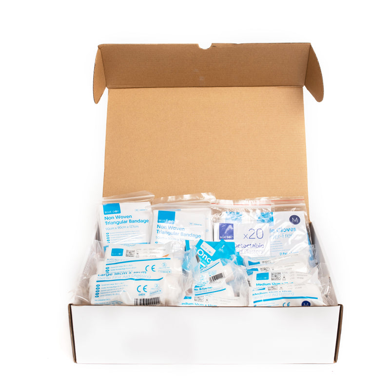 HSE catering refill packs are suitable for restocking our HSE catering first aid kits. 10EF, 20EF and 50EF.