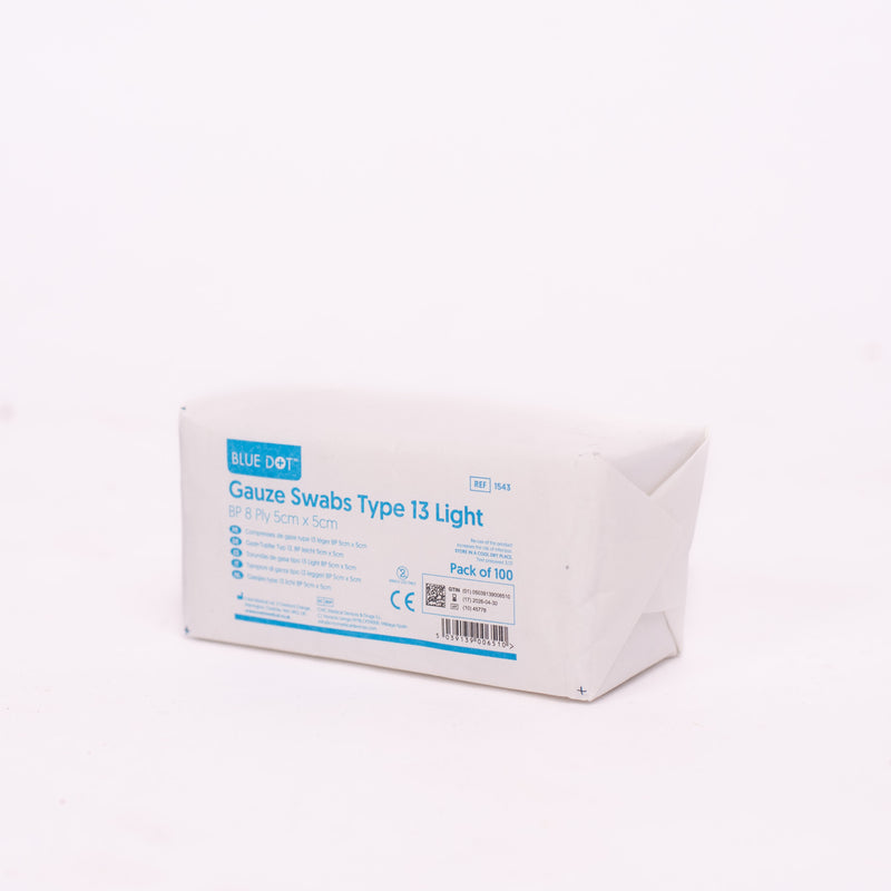 Blue Dot Non-Sterile 5cm x 5cm Gauze Swabs (Pack 100)