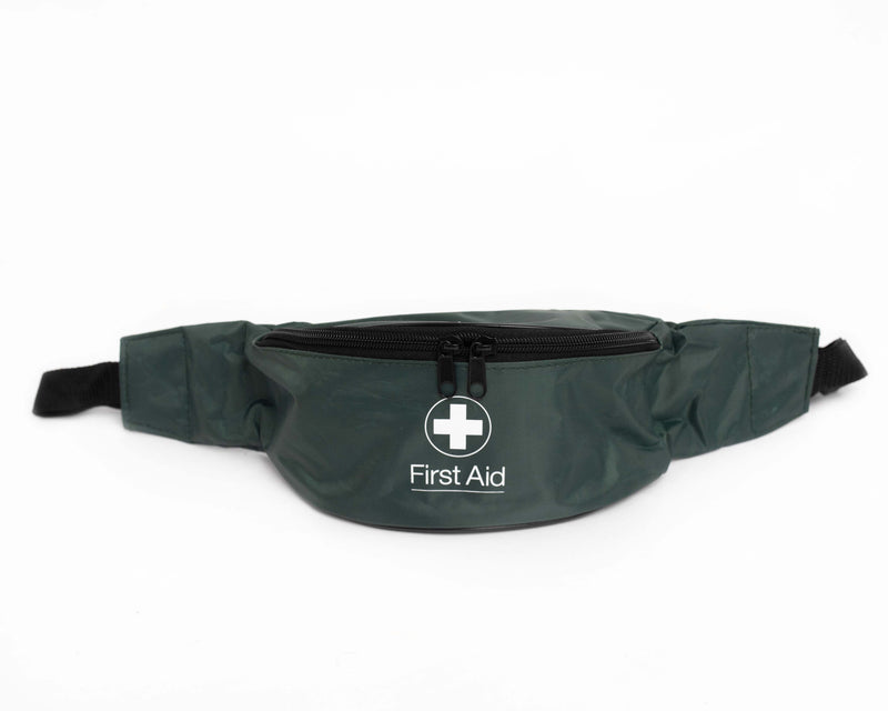 First Aid Green Bum Bag. Ideal for personnel who regularly leave the main site at work, these kits satisfy the Approved Code of Practice and Guidance. This green nylon bag has two 40mm belt loops enabling the kit to be interlinked onto a belt and fastened around the waist. Contains all the essential First Aid items.