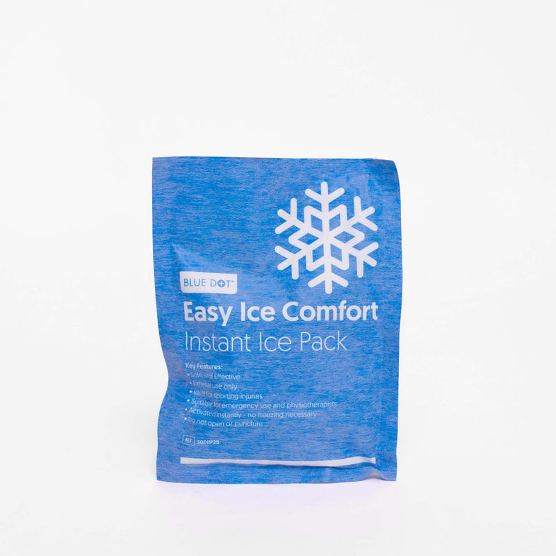 Blue Dot Easy Ice Comfort Instant Ice Pack The ideal, simple and quick alternative to a conventional ice pack. Provides on-the-spot cold therapy for bruising, sports sprains and muscle injuries. Easy to use - no need for precooling. Single use, disposable. Safe and Effective. External Use Only. 