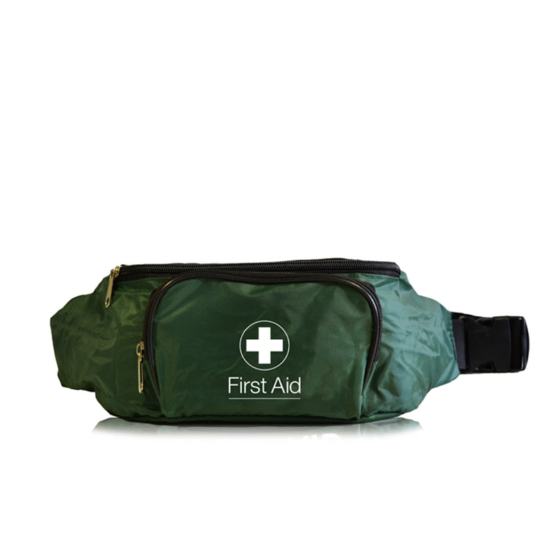 Empty Green First Aid Bum Bag with 2 Compartments