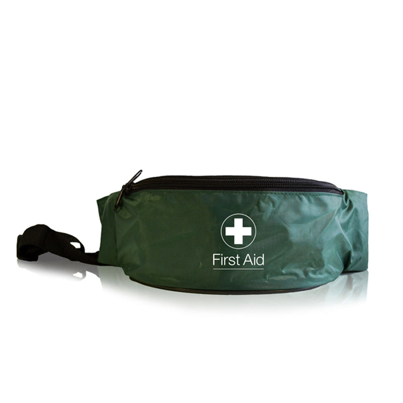 This is our basic first aid bum bag with adjustable waist fastener and a single compartment. It fastens with a zip and allows basic first aid consumables to be carried without the requirement to be held. From our range of adjustable waist bags this is our basic bum bag with a single storage compartment. 