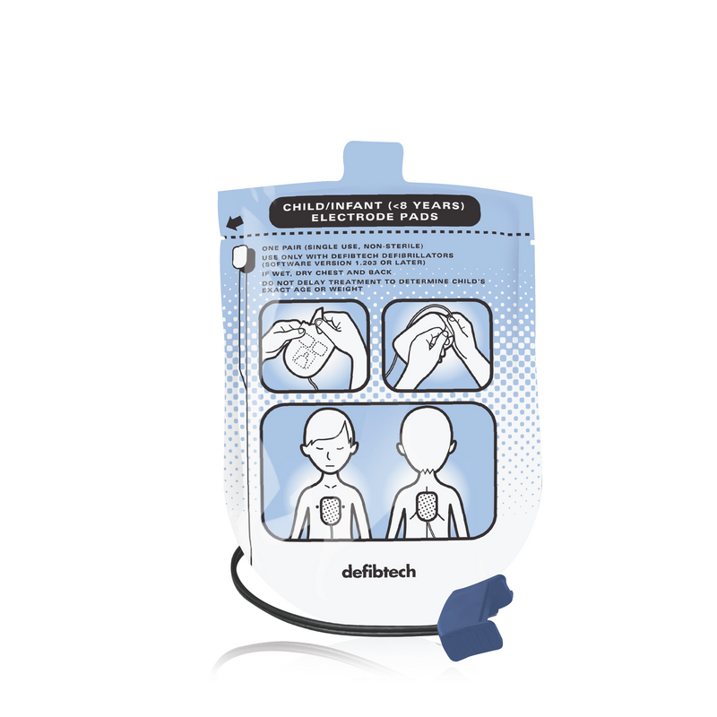 For use with the Defibtech Lifeline AED range, these paediatric electrode pads are recommended for use on children over the age of 1 years old up to 8 years of age. 1 set of Paediatric Electrode Pads included.