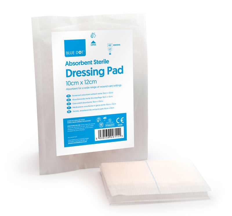 Blue Dot Sterile Absorbent Dressing Pads 10cm x 12cm (Box 20)