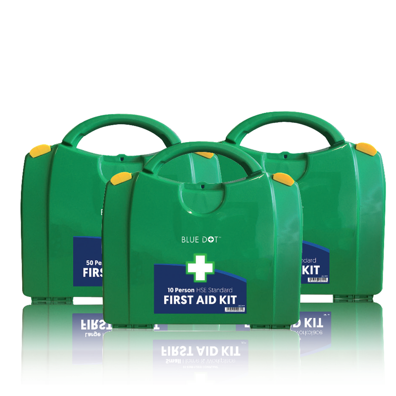 Our range of workplace HSE First Aid Kits. It comes in a robust, standard green first aid box and has basic first aid content for treating cuts, grazes and sprains and strains. 