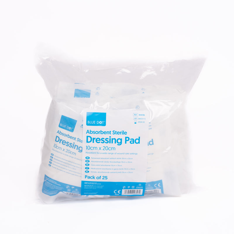 Blue Dot Sterile Absorbent Dressing Pads 10cm x 20cm (Box 25)