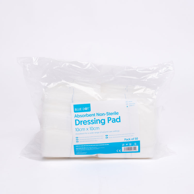 Blue Dot Non-Sterile Absorbent Dressing Pads 10cm x 10cm (Box 50)