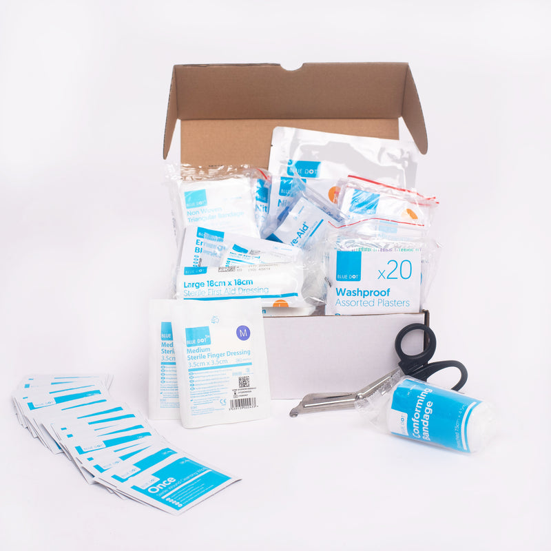 Refill Packs are suitable for restocking BS8599-1 compliant workplace first aid kits. Available in 3 sizes, Small, Medium and Large.